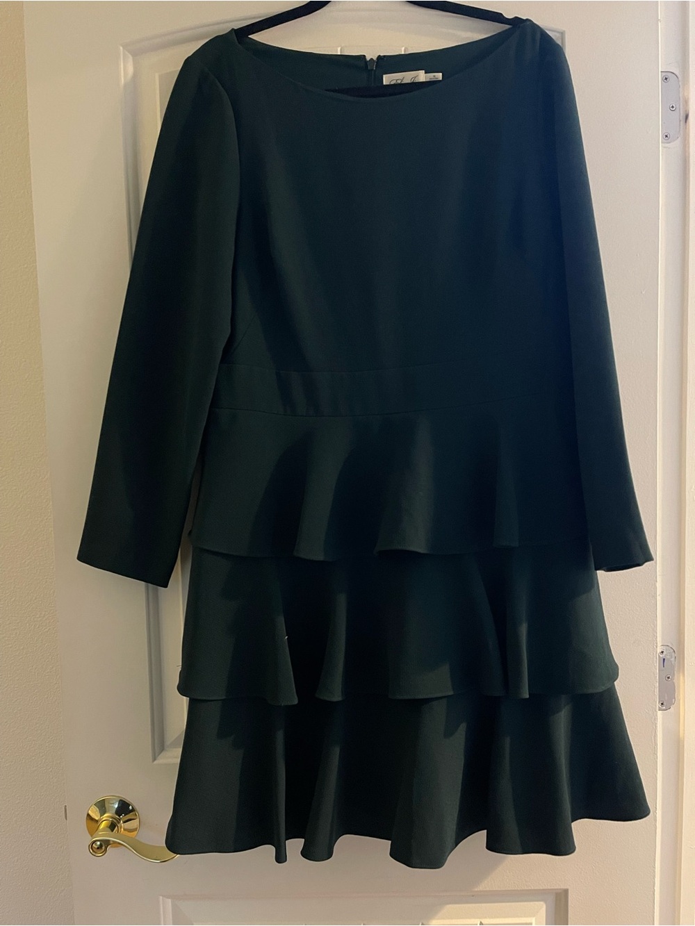 Eliza J Dark Green  Long-Sleeve Tiered Peplum Dress